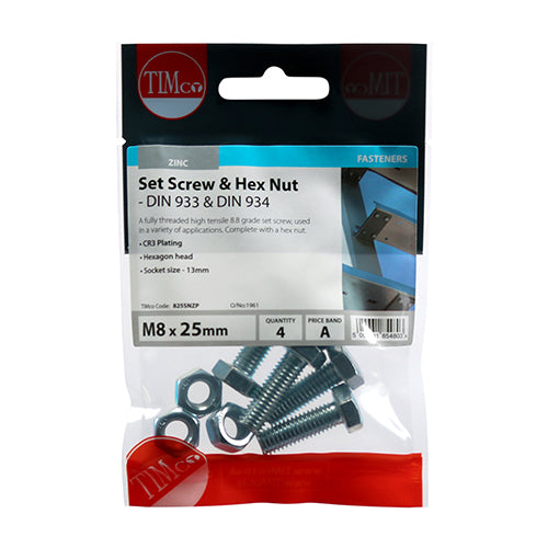 Set Screws & Hex Nuts - Grade 8.8 - Zinc | M8 x 25 additional image 2