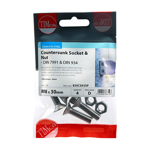 Socket Screws & Hex Nuts - Countersunk - Stainless Steel | M8 x 30 additional image 2