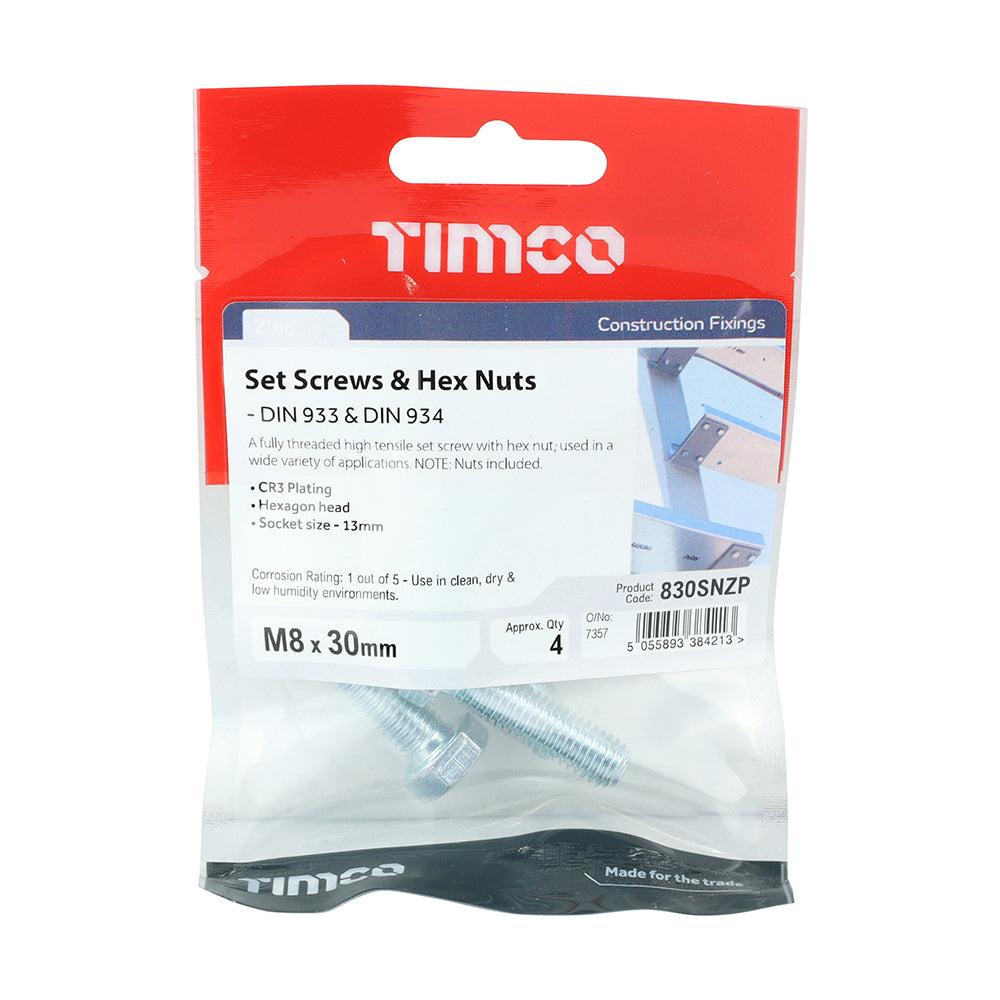 Set Screws & Hex Nuts - Grade 8.8 - Zinc | M8 x 30 additional image 2
