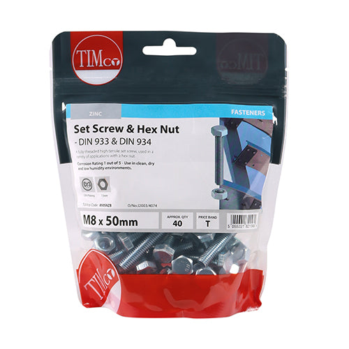 Set Screws & Hex Nuts - Grade 8.8 - Zinc | M8 x 50 additional image 2