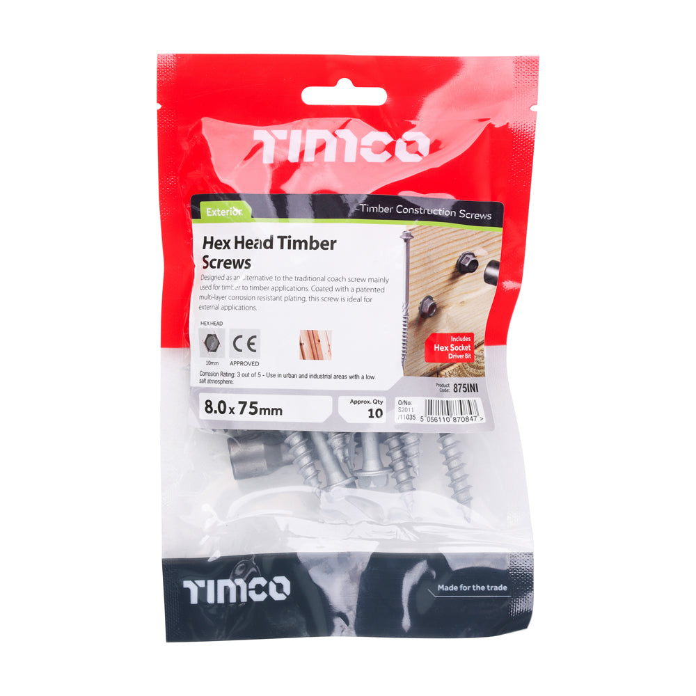 Hex Head Timber Screw - Silver | 8.0 x 75 additional image 2