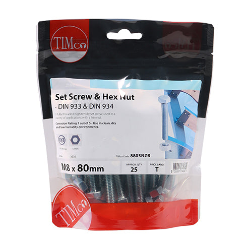 Set Screws & Hex Nuts - Grade 8.8 - Zinc | M8 x 80 additional image 2