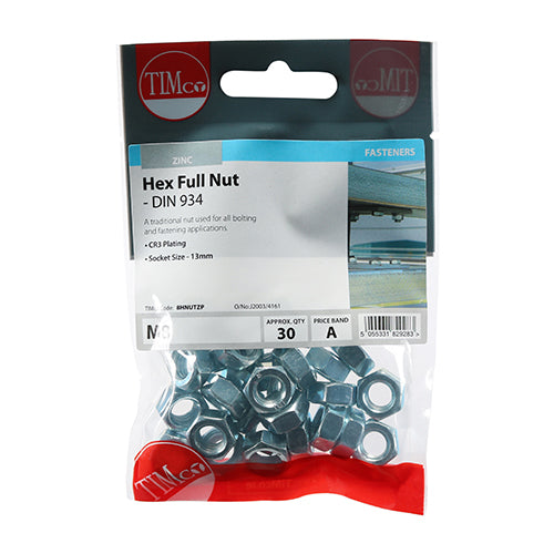 Hex Full Nuts - Zinc | M8 | TIMpac additional image 2