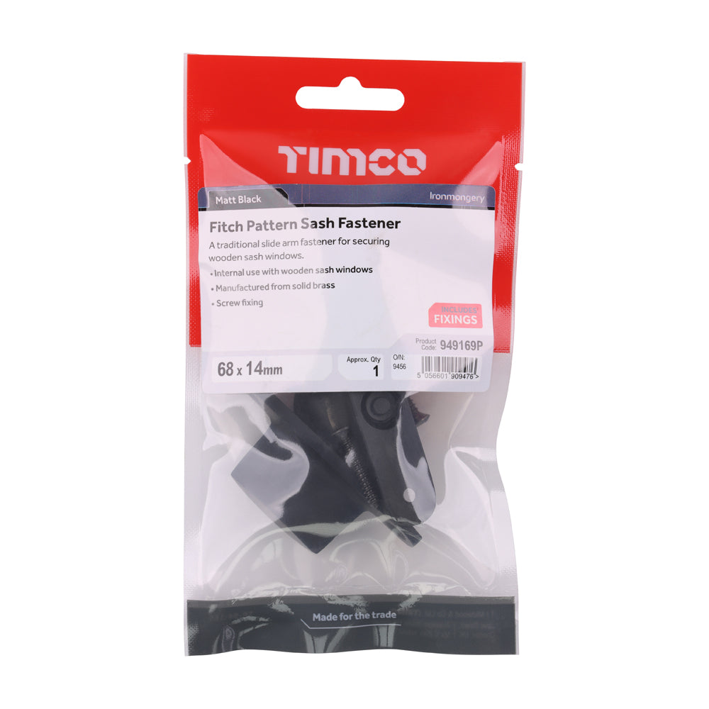 Fitch Pattern Sash Fastener - Matt Black | 68 x 14 | TIMpac additional image 2