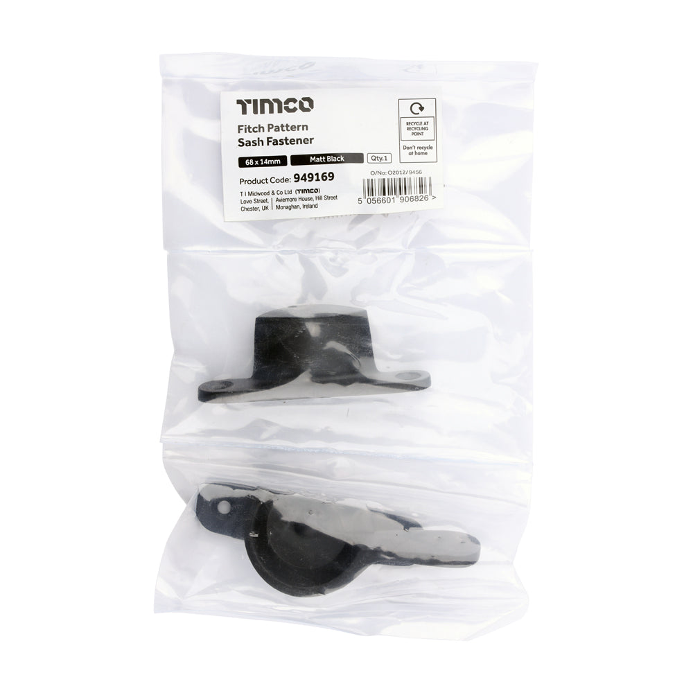 Fitch Pattern Sash Fastener - Matt Black | 68 x 14 | Bag additional image 2