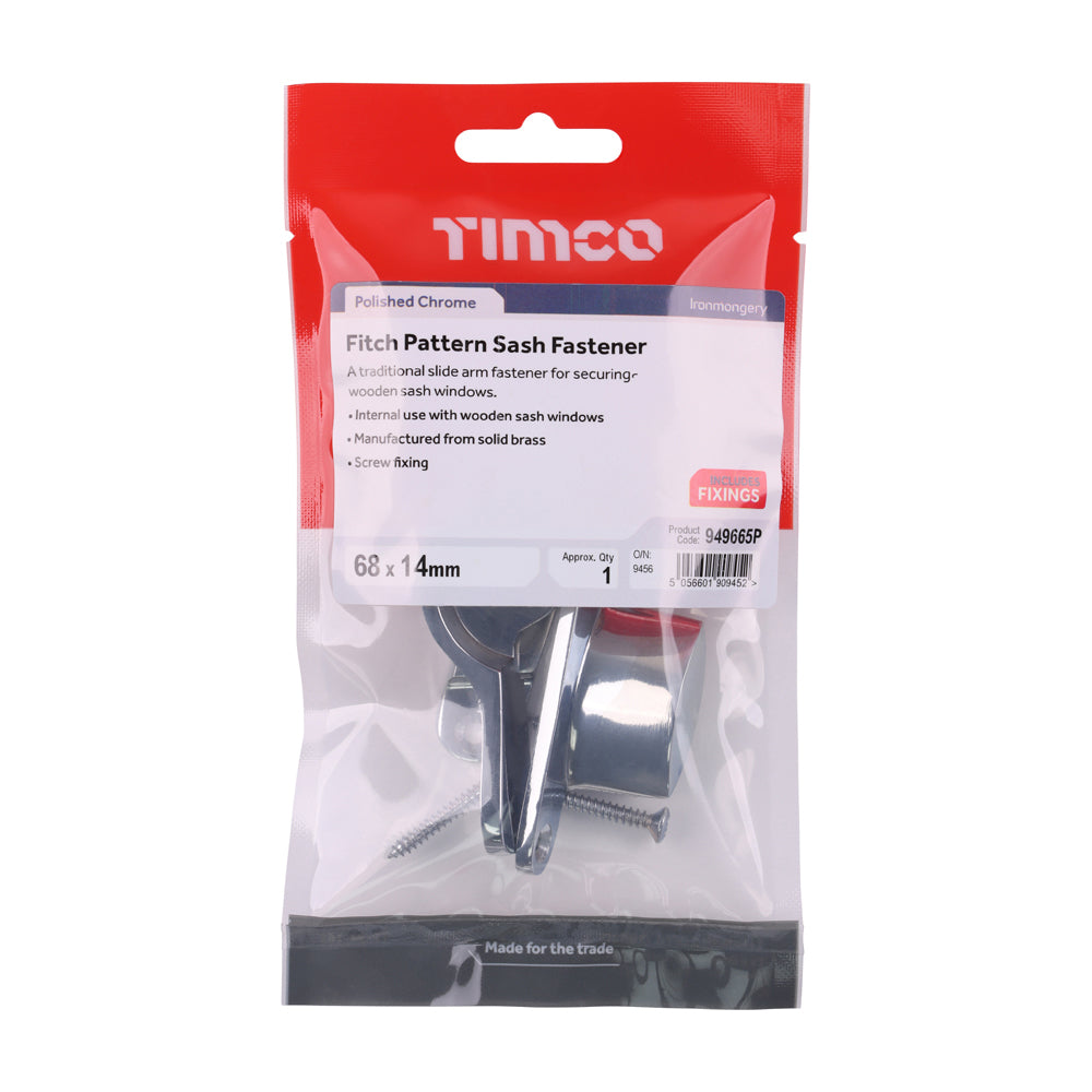 Fitch Pattern Sash Fastener - Polished Chrome | 68 x 14 | TIMpac additional image 2