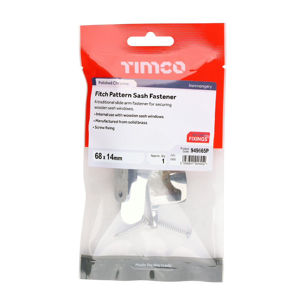 Fitch Pattern Sash Fastener - Polished Chrome | 68 x 14 | TIMpac additional image 3
