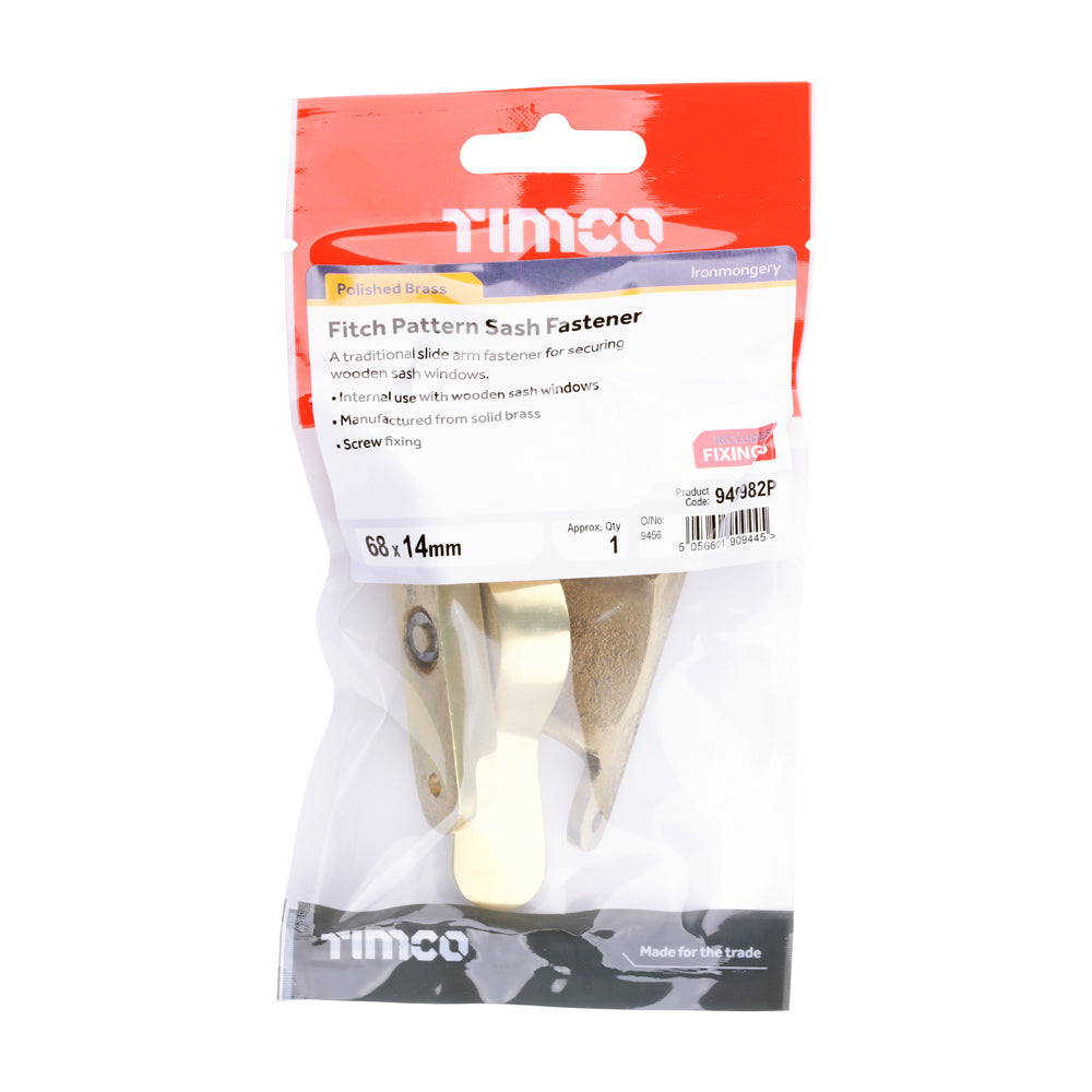 Fitch Pattern Sash Fastener - Polished Brass | 68 x 14 | TIMpac additional image 3