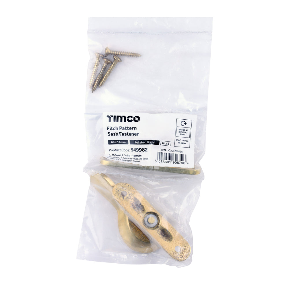 Fitch Pattern Sash Fastener - Polished Brass | 68 x 14 | Bag additional image 3