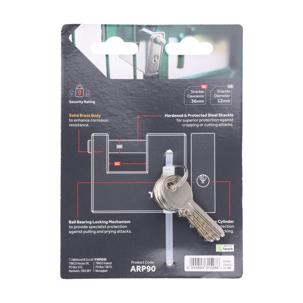 Armoured Rectangular Padlock | 90mm additional image 3