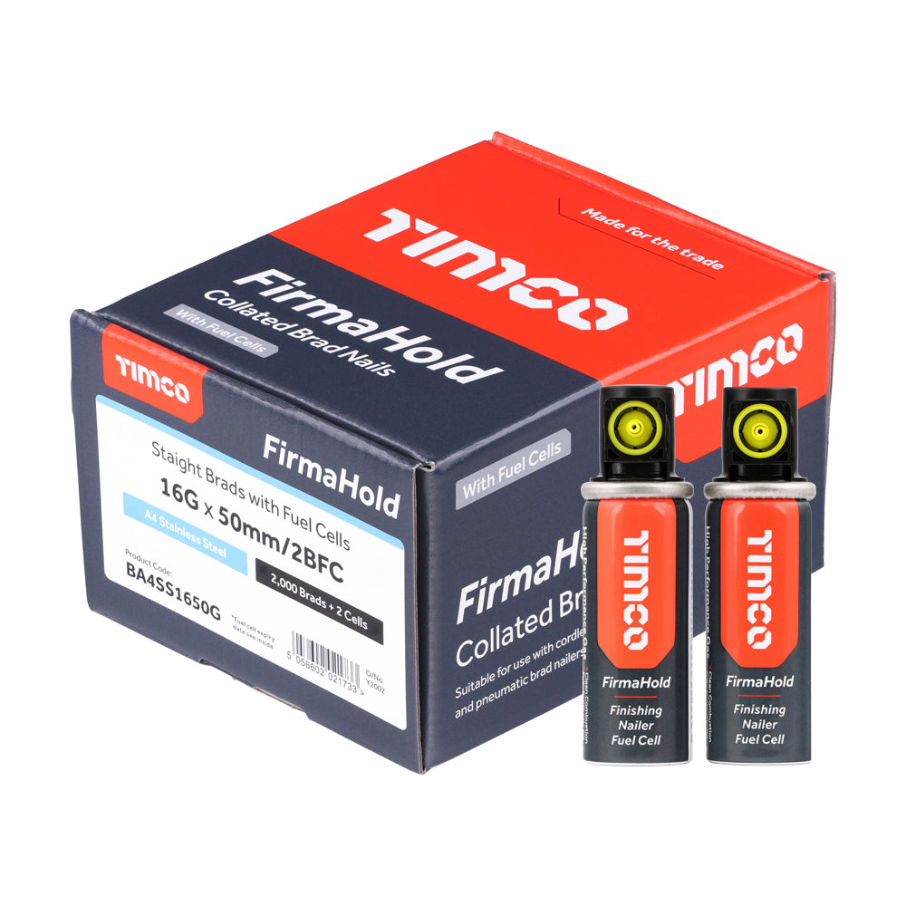 FirmaHold Collated Brad Nails & Fuel Cells - 16 Gauge - Straight - A4 Stainless Steel | 16g x 50/2BFC additional image 2