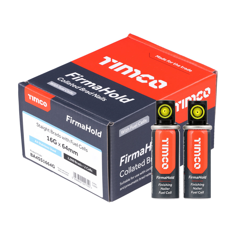 FirmaHold Collated Brad Nails & Fuel Cells - 16 Gauge - Straight - A4 Stainless Steel | 16g x 64/2BFC additional image 2