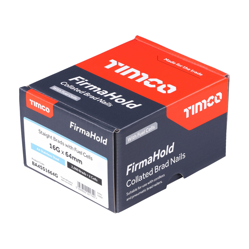 FirmaHold Collated Brad Nails & Fuel Cells - 16 Gauge - Straight - A4 Stainless Steel | 16g x 64/2BFC additional image 3