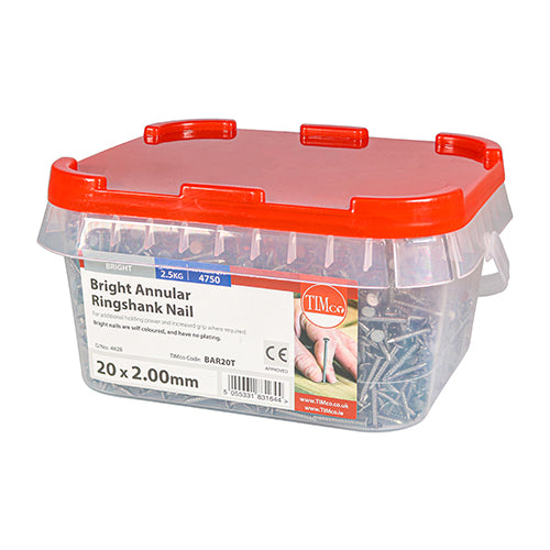 Annular Ringshank Nails - Bright | 20 x 2.00 | Tub additional image 2