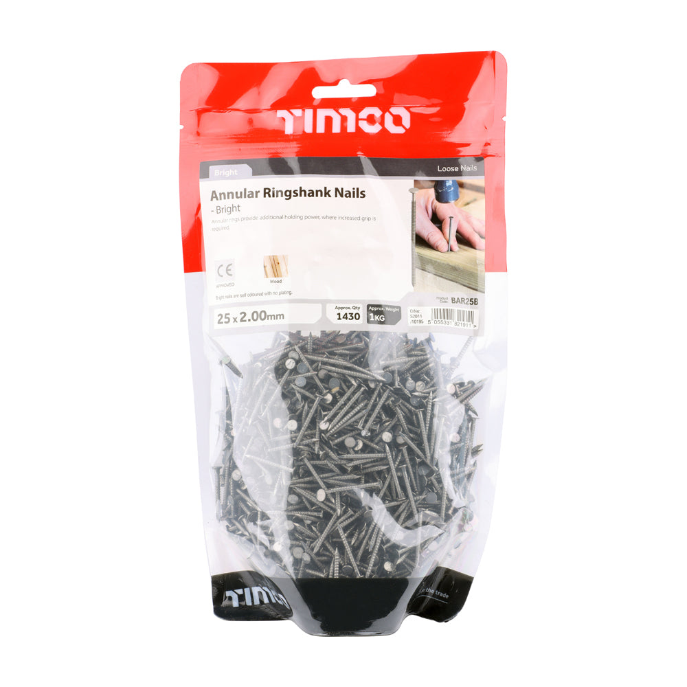 Annular Ringshank Nails - Bright | 25 x 2.00 | Bag | 1 Kilograms additional image 2