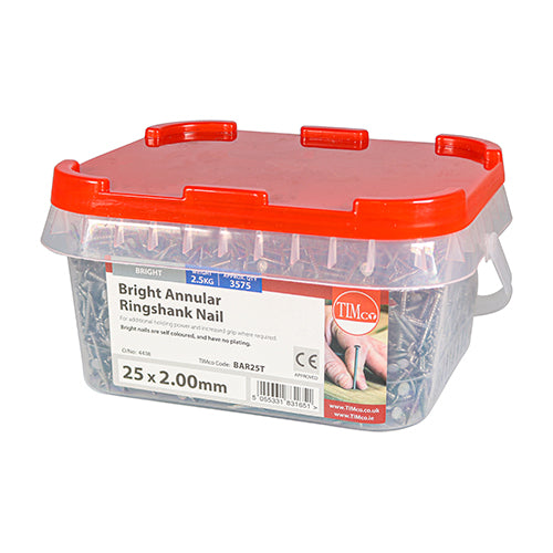 Annular Ringshank Nails - Bright | 25 x 2.00 | Tub additional image 2