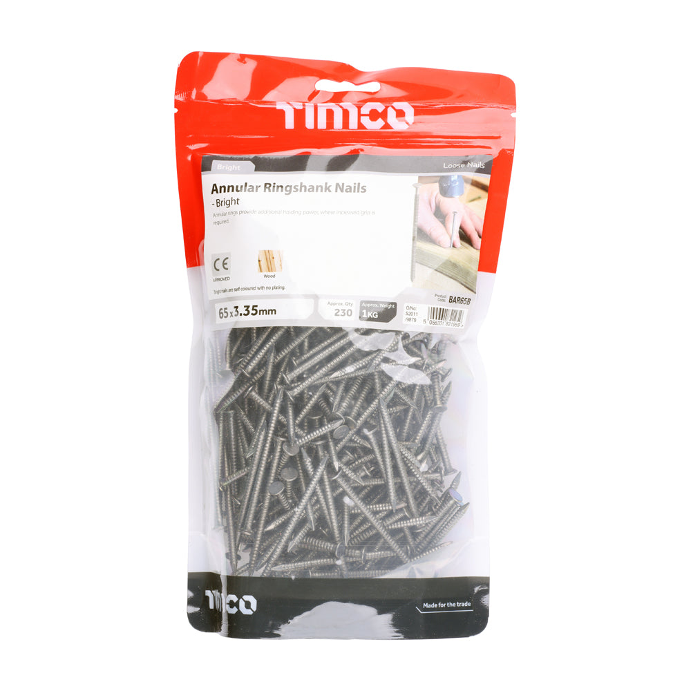 Annular Ringshank Nails - Bright | 65 x 3.35 | Bag | 1 Kilograms additional image 2