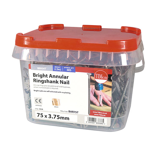 Annular Ringshank Nails - Bright | 75 x 3.75 | Tub additional image 2
