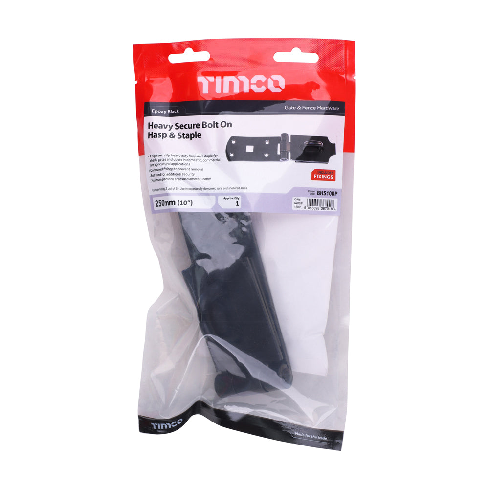 Secure Bolt On Hasp & Staple - Heavy Duty - Black | 10" | Bag | 1 Each | BHS10BP additional image 2