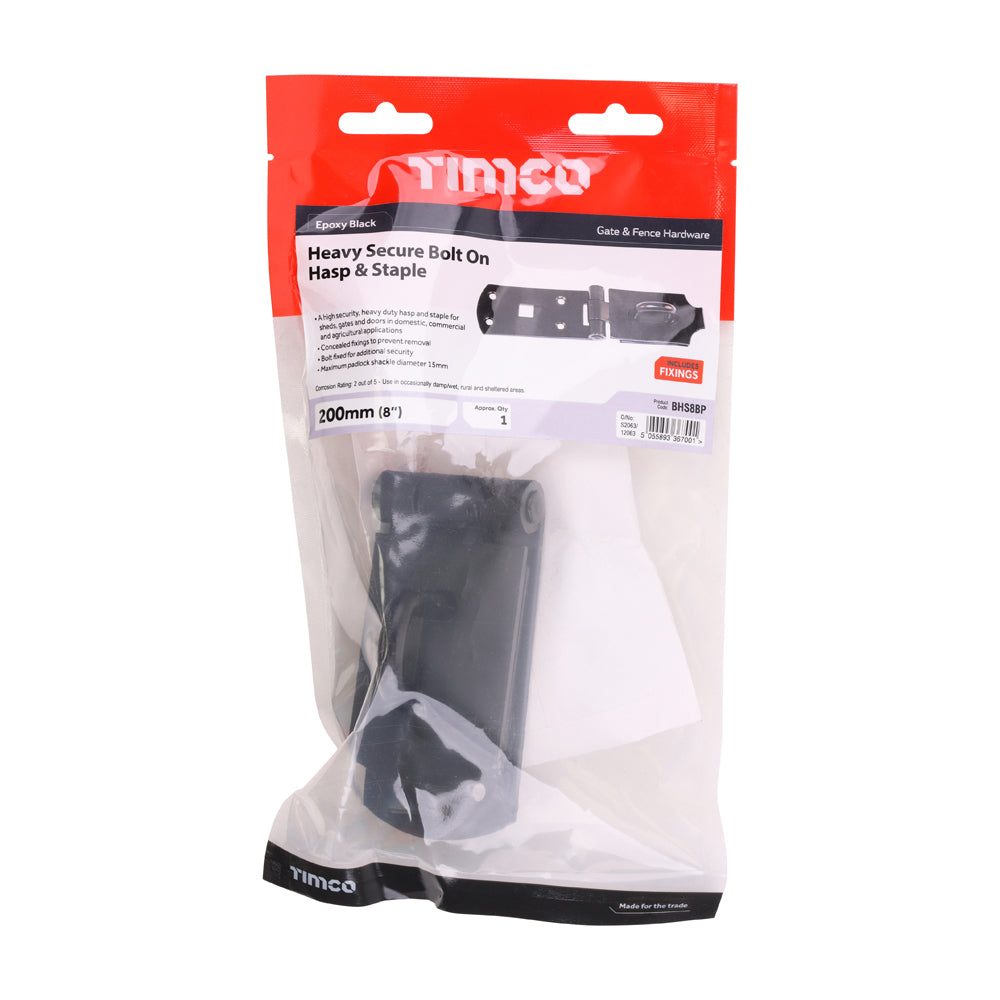 Secure Bolt On Hasp & Staple - Heavy Duty - Black | 8" | Bag | 1 Each | BHS8BP additional image 2