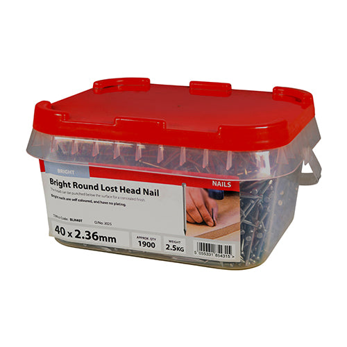 Round Lost Head Nails - Bright | 40 x 2.36 | Tub additional image 2