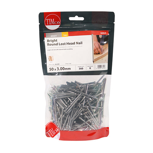 Round Lost Head Nails - Bright | 50 x 3.00 | Bag | 1 Kilograms additional image 2
