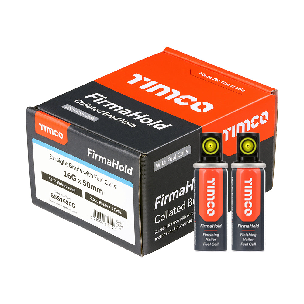 FirmaHold Collated Brad Nails & Fuel Cells - 16 Gauge - Straight - A2 Stainless Steel | 16g x 50/2BFC product image
