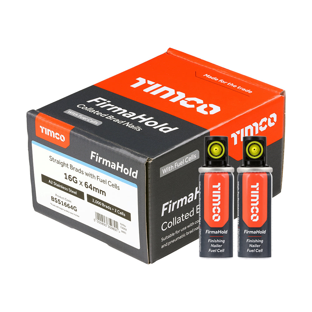 FirmaHold Collated Brad Nails & Fuel Cells - 16 Gauge - Straight - A2 Stainless Steel | 16g x 64/2BFC product image