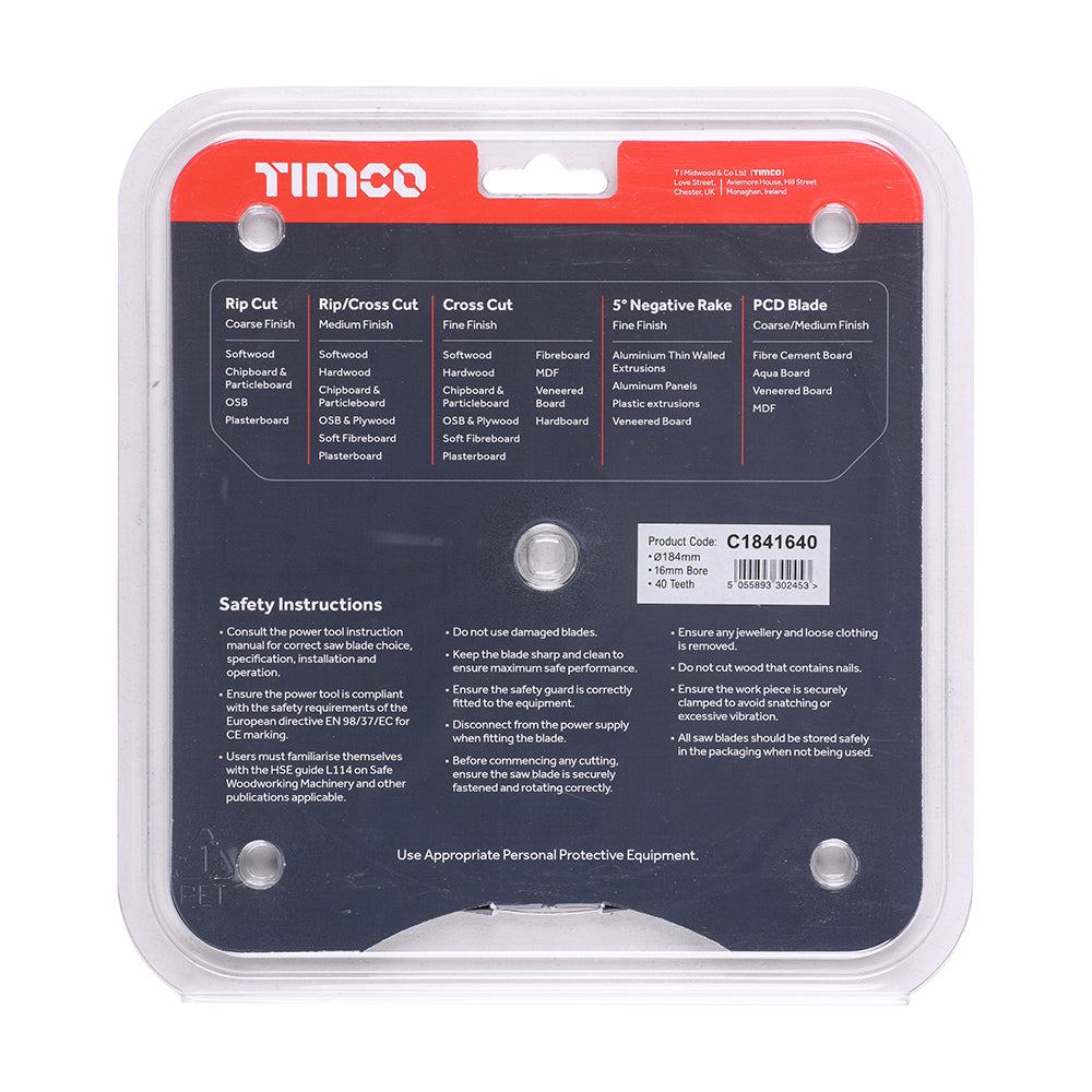Circular Saw Blade - Trimming/Crosscut - Medium/Fine | 184 x 16 x 40T additional image 3