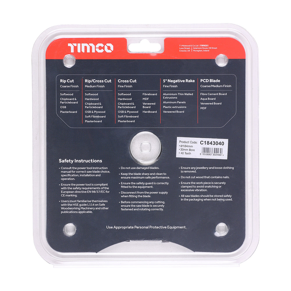 Circular Saw Blade - Trimming/Crosscut - Medium/Fine | 184 x 30 x 40T additional image 3