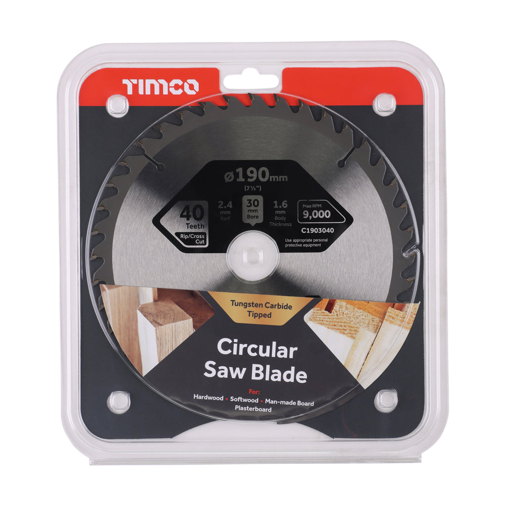 Circular Saw Blade - General Purpose - Coarse/Medium | 190 x 30 x 40T additional image 2