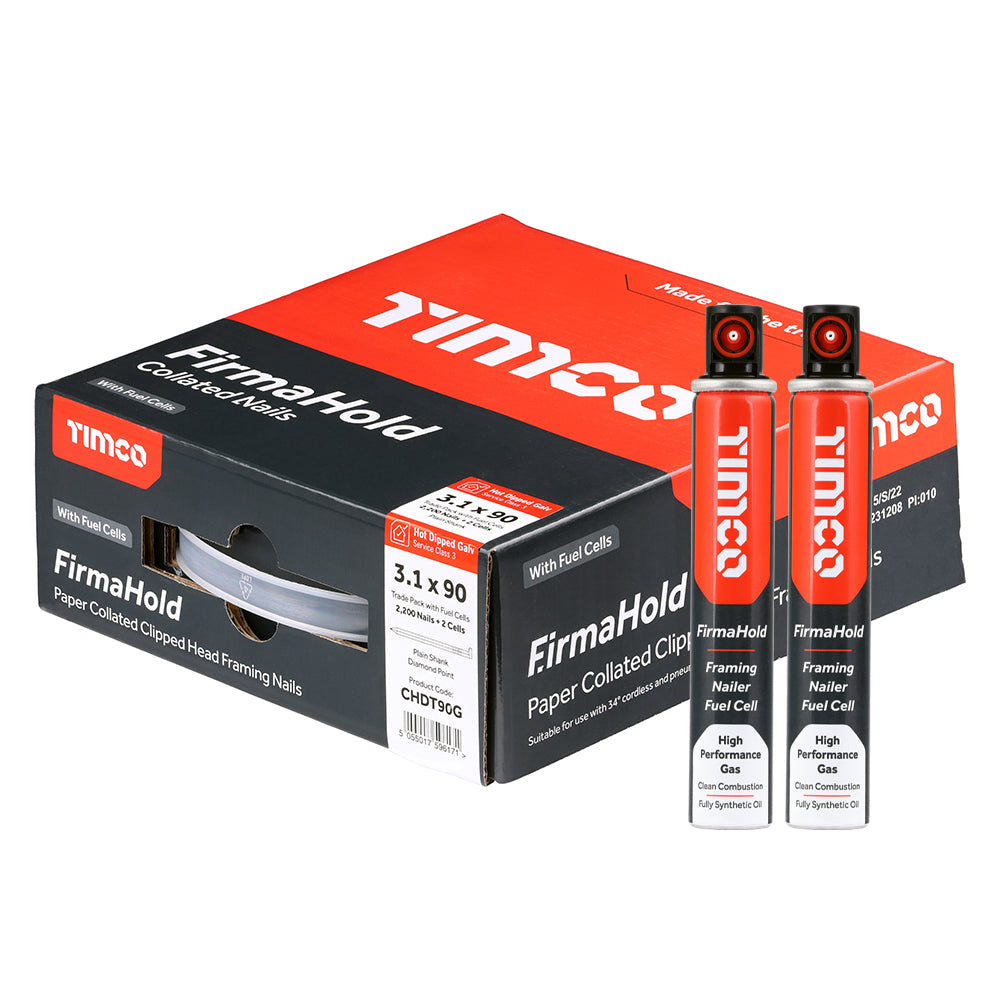 FirmaHold Collated Clipped Head Nails & Fuel Cells - Trade Pack - Plain Shank - Hot Dipped Galvanised | 3.1 x 90/2CFC product image