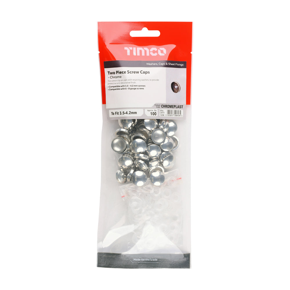 Two Piece Screw Caps - Chrome | To fit 3.5 to 4.2 Screw additional image 2