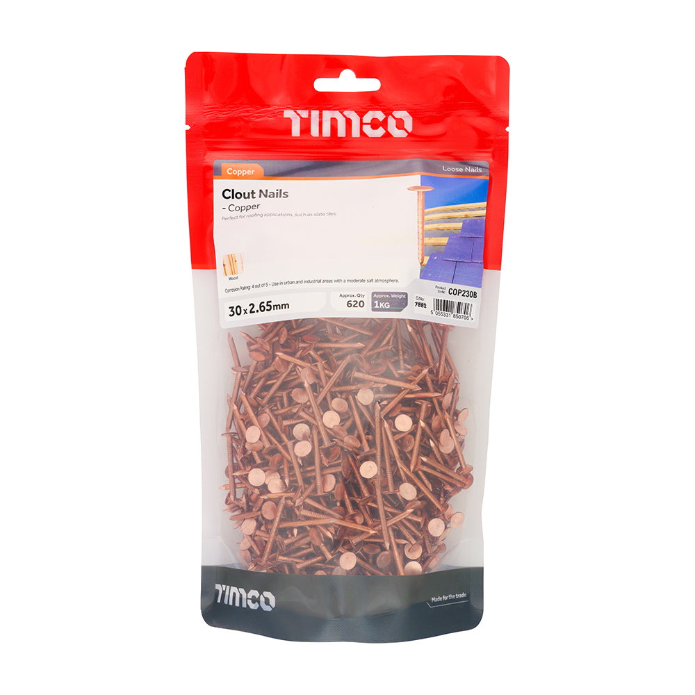 Clout Nails - Copper | 30 x 2.65 | Bag | 1 Kilograms additional image 2