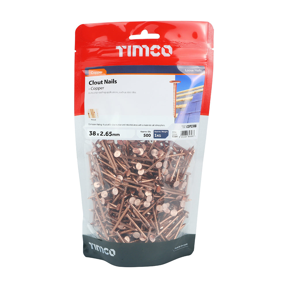 Clout Nails - Copper | 38 x 2.65 | Bag | 1 Kilograms additional image 2
