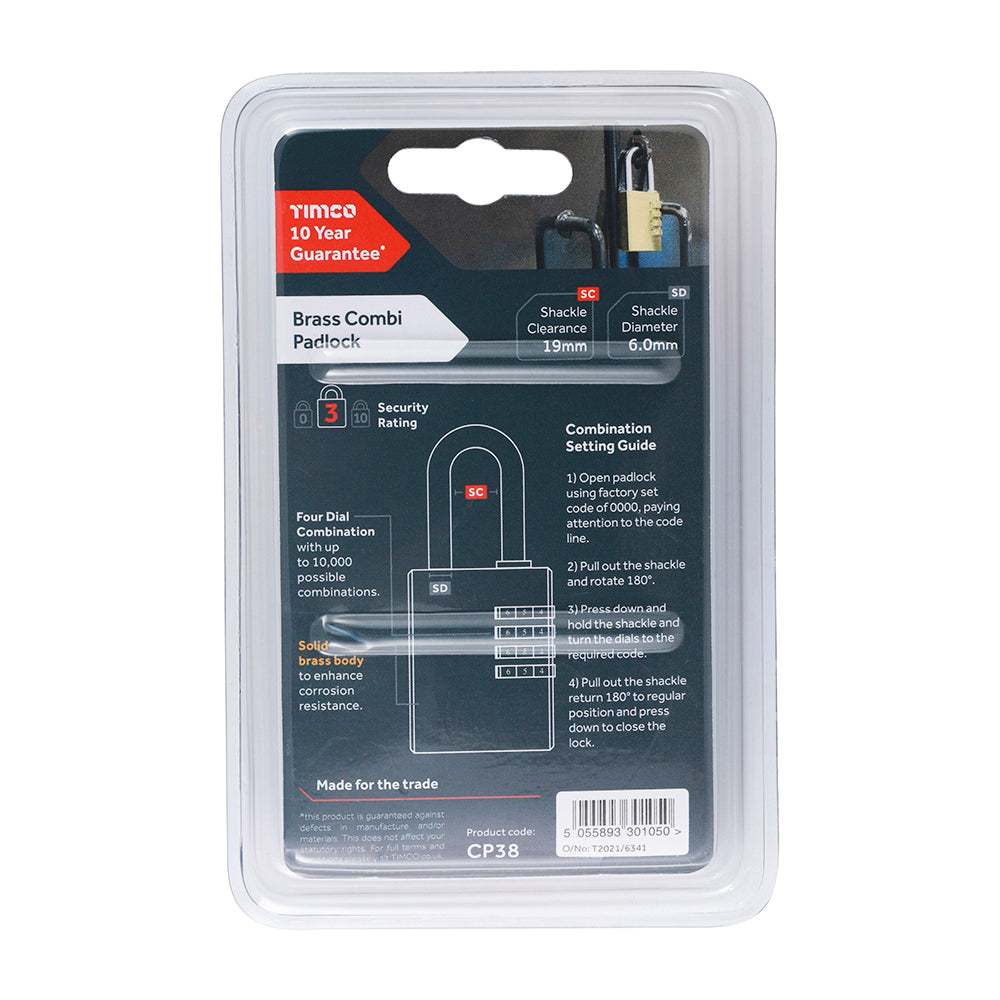 Brass Combi Padlock | 38mm additional image 3