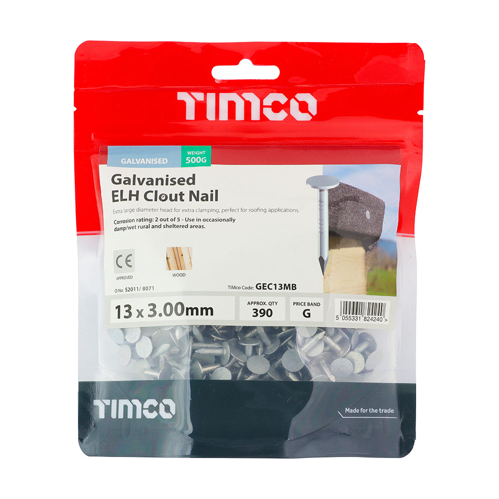Extra Large Head Clout Nails - Galvanised | 13 x 3.00 | Bag | 0.5 Kilograms additional image 2