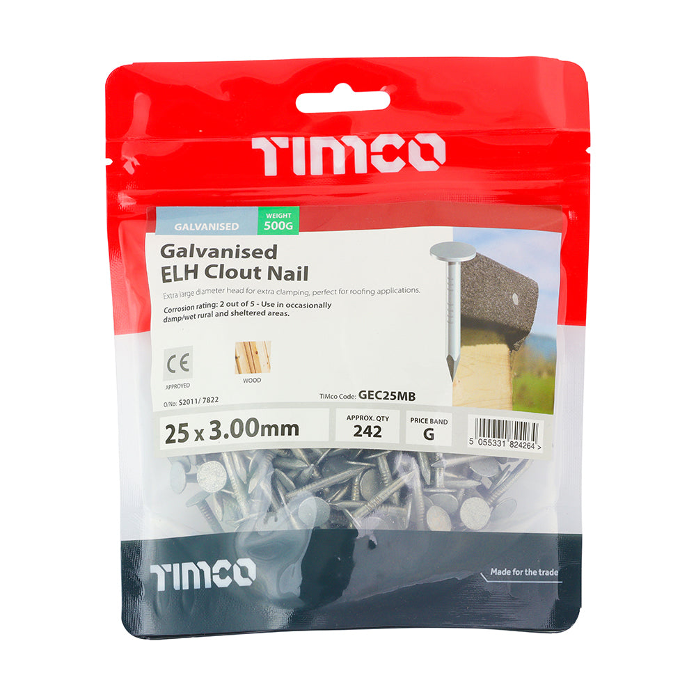 Extra Large Head Clout Nails - Galvanised | 25 x 3.00 | Bag | 0.5 Kilograms additional image 2