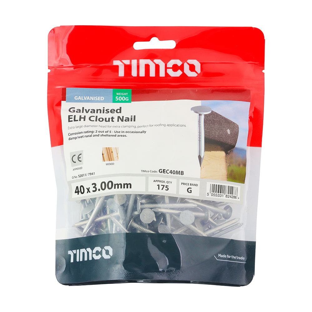 Extra Large Head Clout Nails - Galvanised | 40 x 3.00 | Bag | 0.5 Kilograms additional image 2