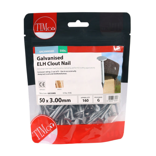 Extra Large Head Clout Nails - Galvanised | 50 x 3.00 | Bag | 0.5 Kilograms additional image 2