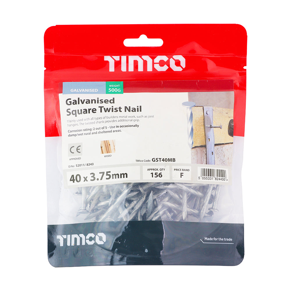 Square Twist Nails - Galvanised | 40 x 3.75 | Bag | 0.5 Kilograms additional image 2