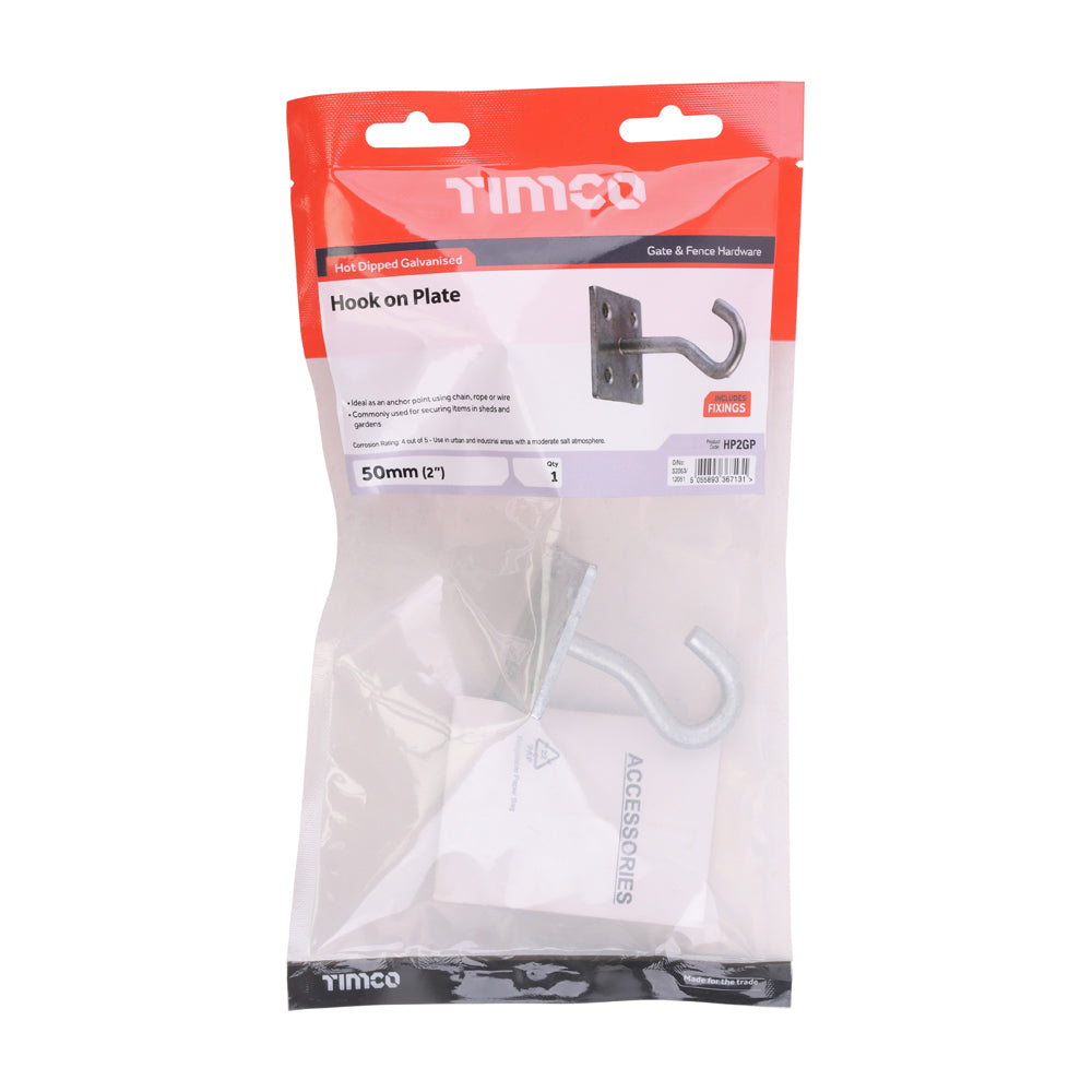 Hook on Plate - Hot Dipped Galvanised | 2" | Bag | 1 Each | HP2GP additional image 2