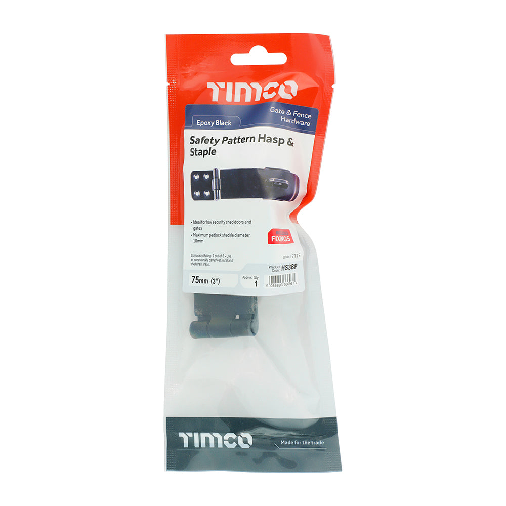 Safety Pattern Hasp & Staple - Black | 3" | TIMpac additional image 2
