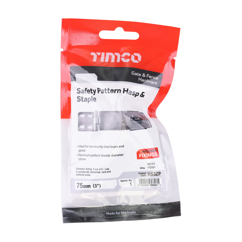 Safety Pattern Hasp & Staple - Zinc | 3" | TIMpac additional image 2