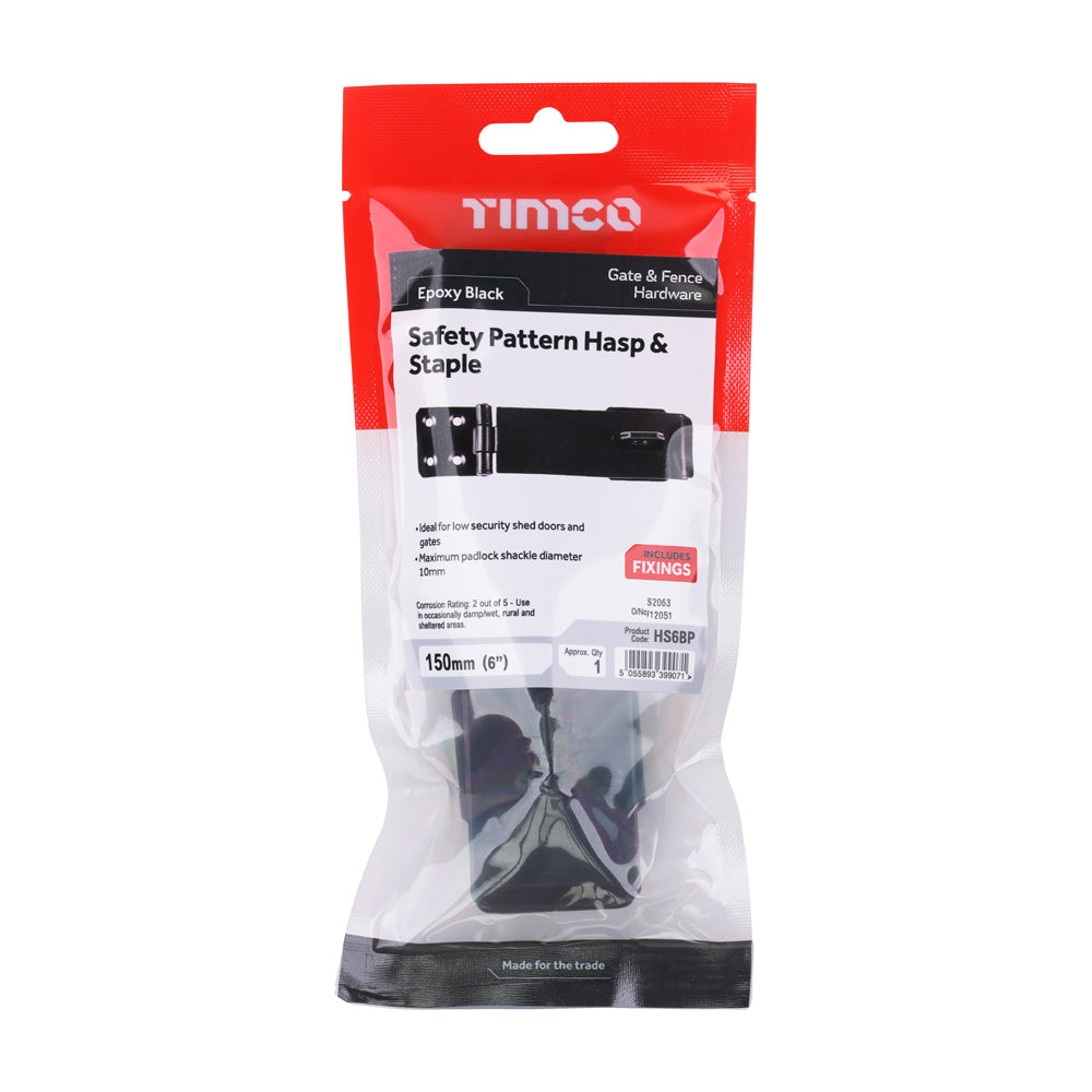 Safety Pattern Hasp & Staple - Black | 6" | TIMpac additional image 2