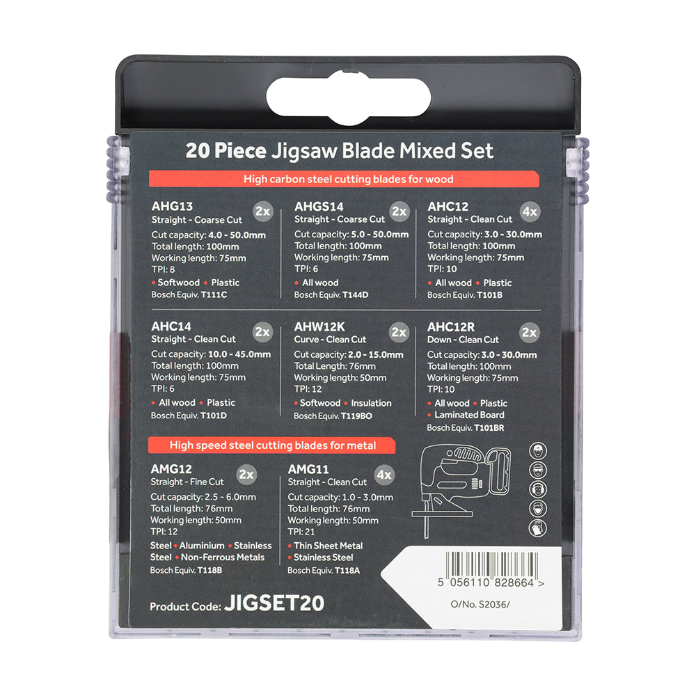Mixed Jigsaw Set - Wood & Metal Cutting - High Carbon Steel & HSS Blades | Case | Pack of 20 additional image 3