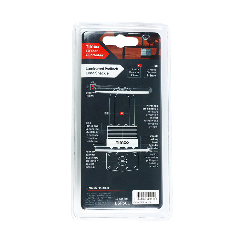 Laminated Padlock Long Shackle | 50mm additional image 3