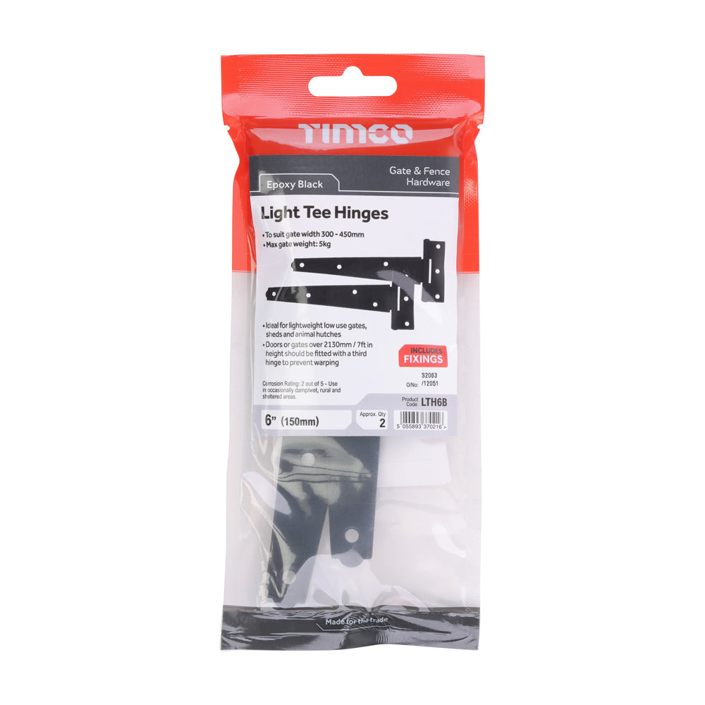 Pair of Light Tee Hinges - Black | 6" | Pair additional image 2