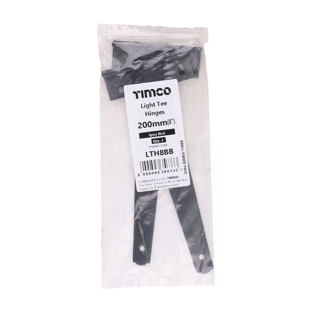 Pair of Light Tee Hinges - Black | 8" | Bag | 1 Pairs | LTH8BB additional image 2