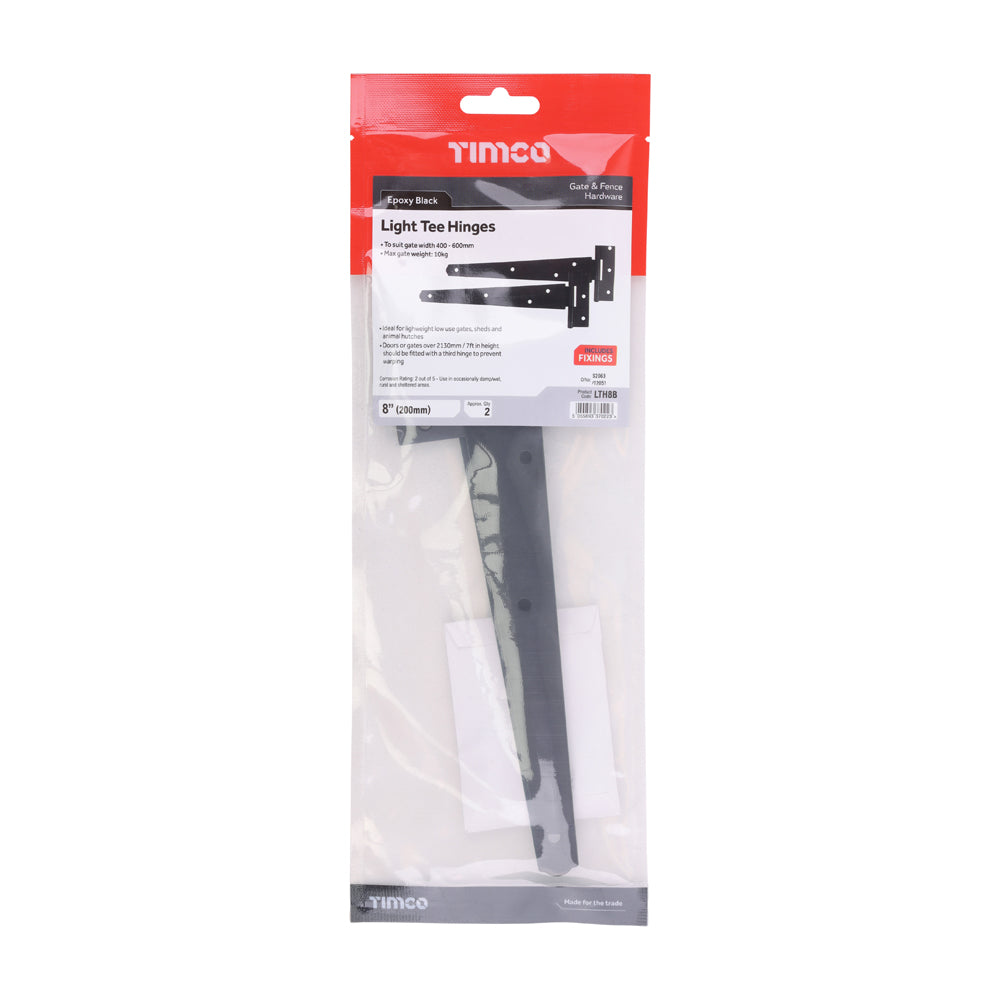 Pair of Light Tee Hinges - Black | 8" | Bag | 1 Pairs | LTH8B additional image 2